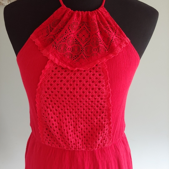 Blue Rain Red Lace Mini Halter Dress Size M - Picture 6 of 10